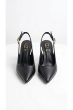 Women Black Matte Pointed Toe Ankle Strap Heels Photograph-4